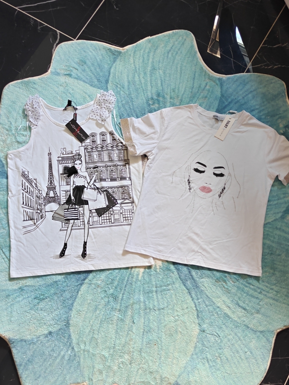 Girls White Graphic Tee with Ruffle Sleeve - Fashion Illustration